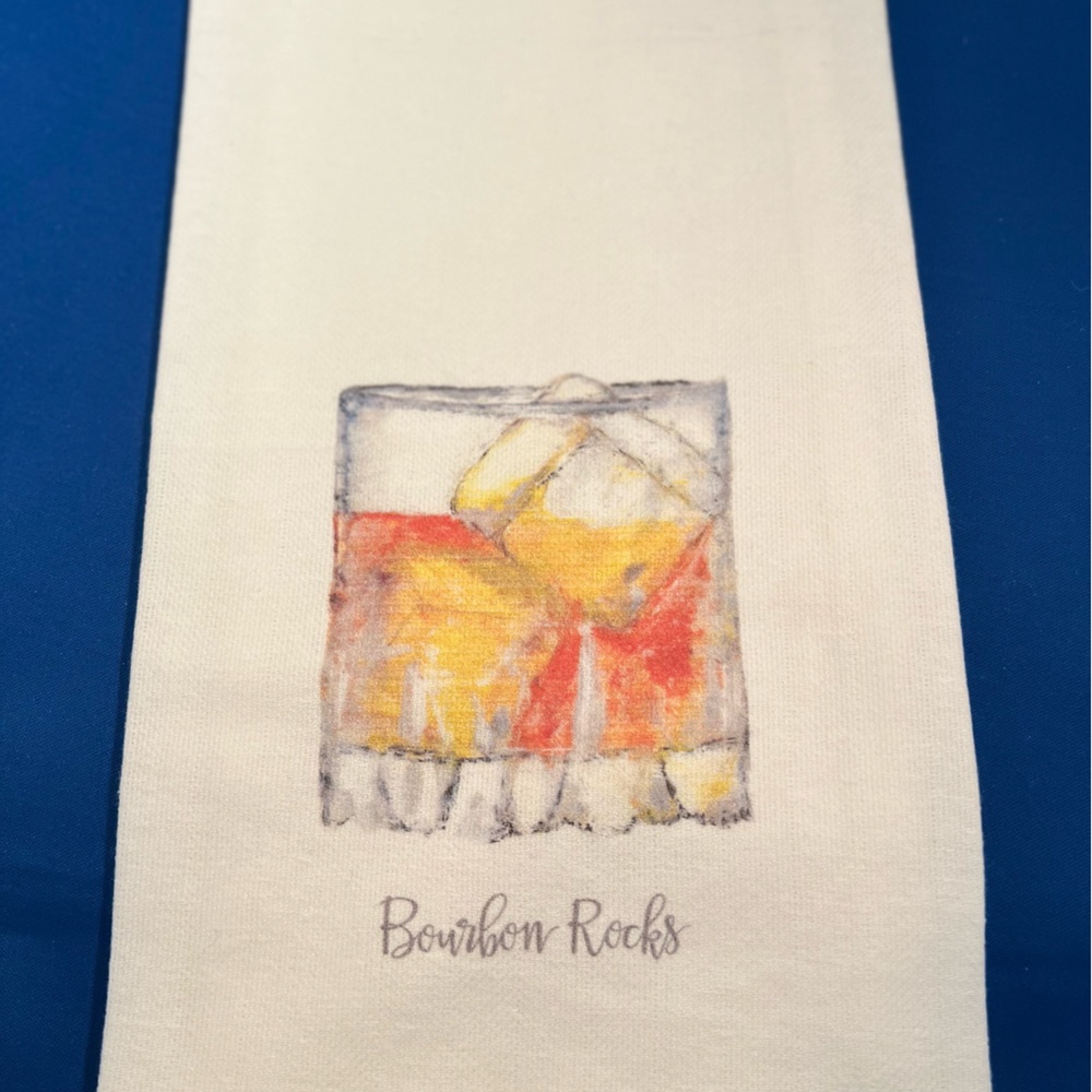 Cotton dish towel Bourbon Rocks great hostess gift